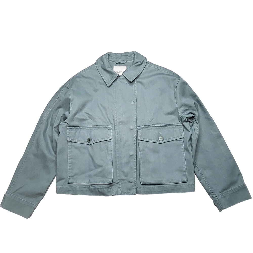 Madewell Cropped Cargo Chino Jacket Faded River Blue Utility Boxy Cotton Small - Picture 3 of 11